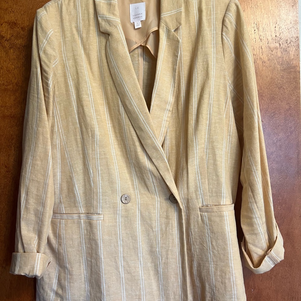 LC Lauren Conrad Cream and White Striped Double-Breasted Blazer